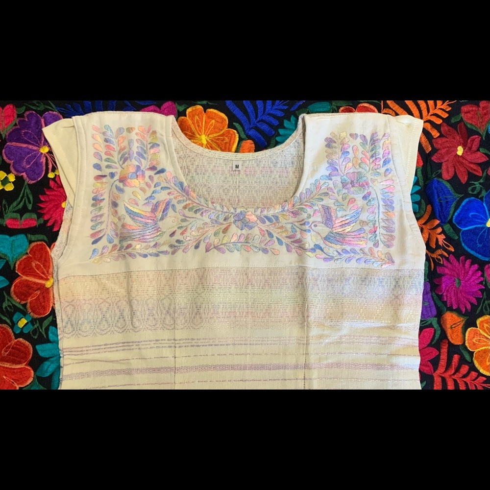 Mexican embroidered dress - pastels
